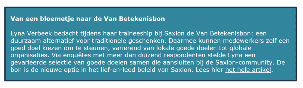 Hogeschool Saxion Van Betekenisbon | duurzaamheidskring